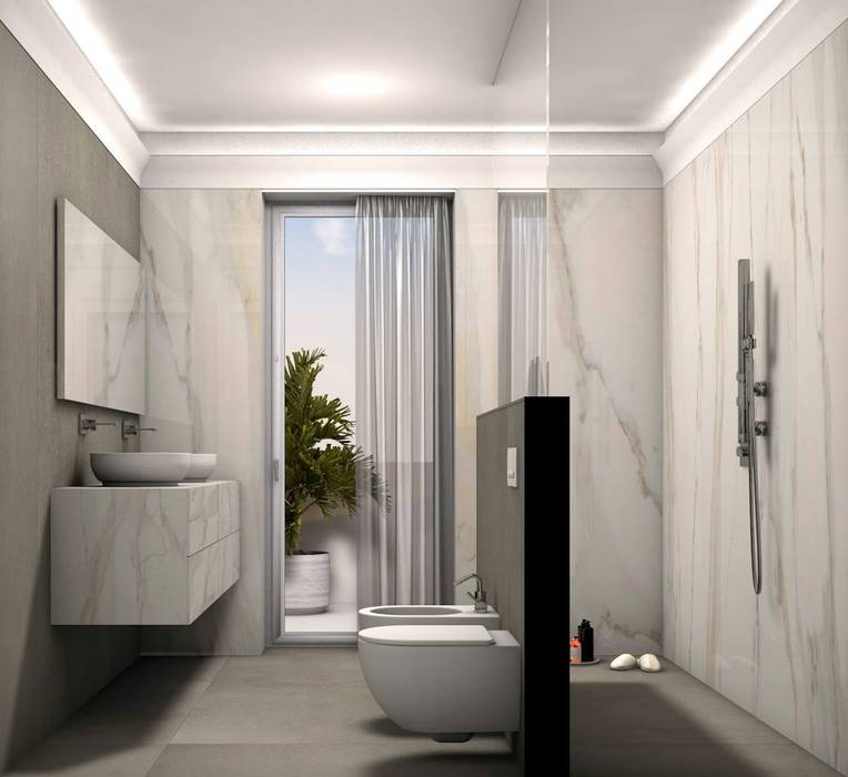 Bagno elegante in grandi lastre, Fratelli Pellizzari spa Fratelli Pellizzari spa حمام بلاط