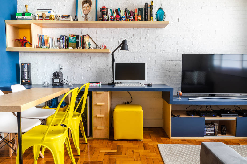 Sala de estar e jantar colorida DV ARQUITETURA Salas de estar modernas