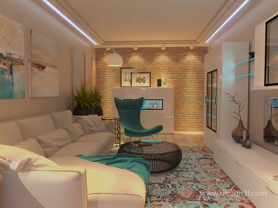 Светлая гостиная с яркими акцентами, студия Design3F студия Design3F Salones minimalistas