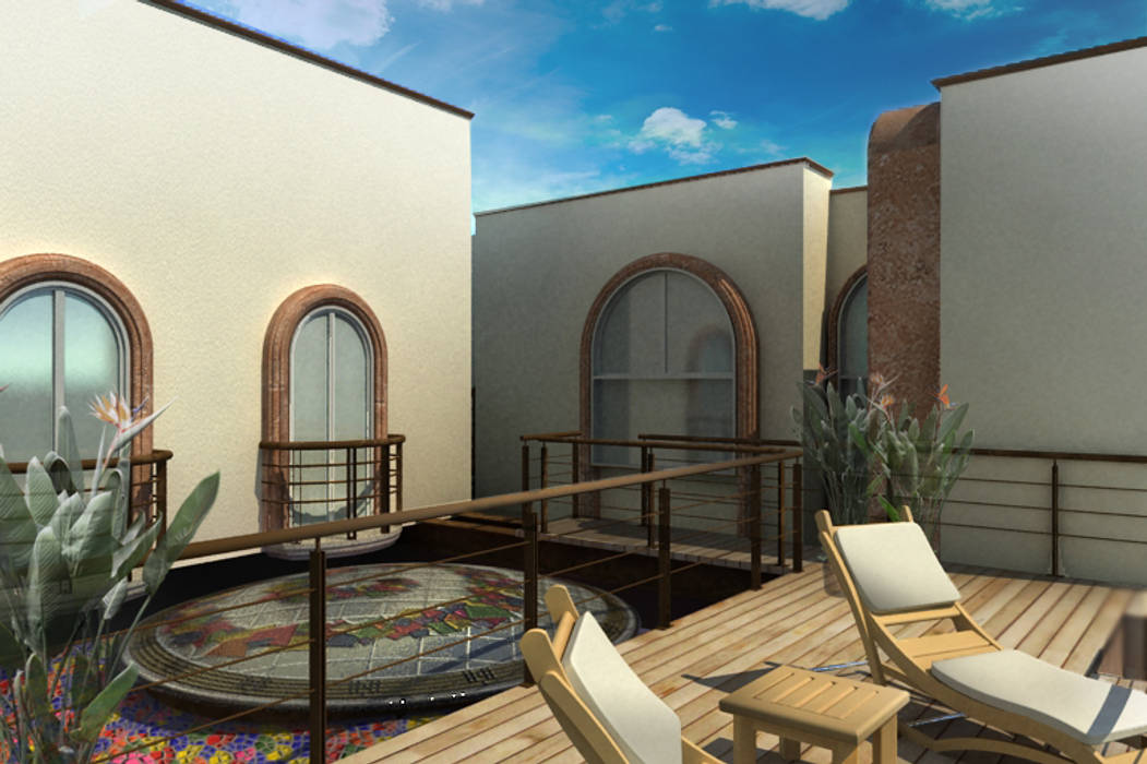 RESIDENCIAL LAS CASCADAS, WAYAK' ARQUITECTOS WAYAK' ARQUITECTOS Colonial style balcony, veranda & terrace