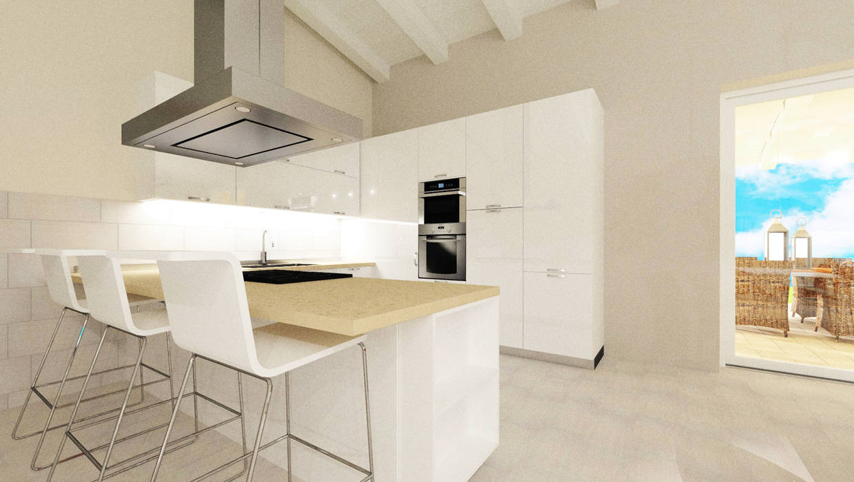 Bianco e Luce per l'open space, TOBEHOME INTERIORS TOBEHOME INTERIORS Modern Kitchen Wood Wood effect