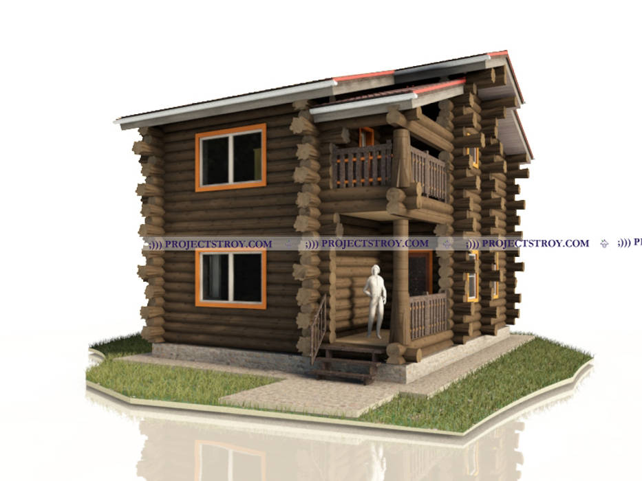 Проект деревянного дома из бревна 8 х 9 м, Projectstroy Projectstroy منزل خشبي خشب Wood effect