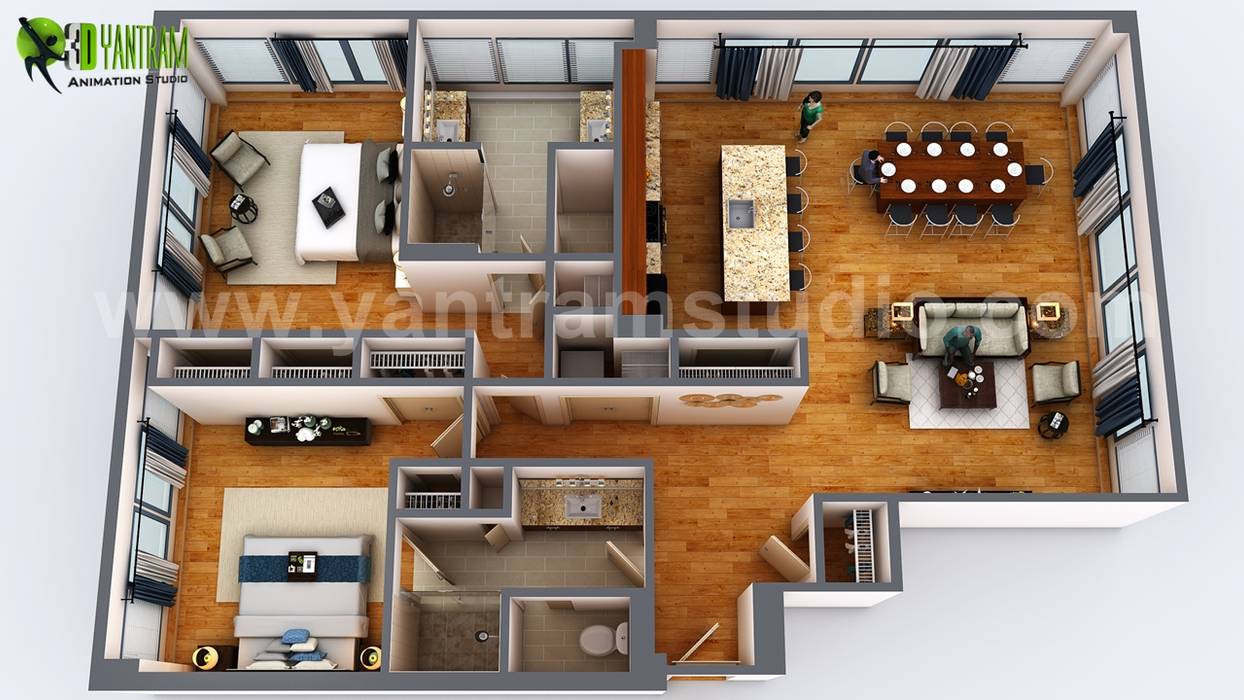 Virtual floor plan rendering apartment design ideas by