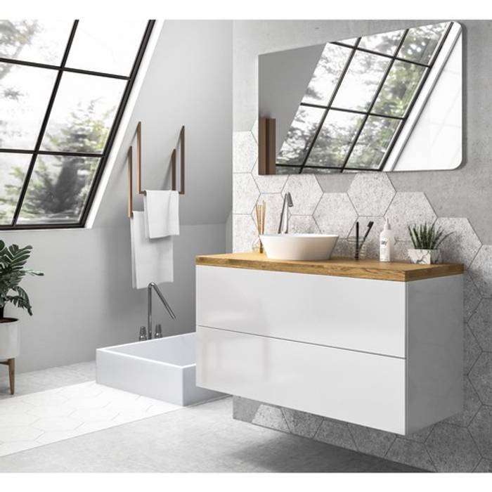 Muebles en combinación de blanco y madera para tu baño en Barcelona, TheBathPoint TheBathPoint Modern Bathroom Wood Wood effect Storage