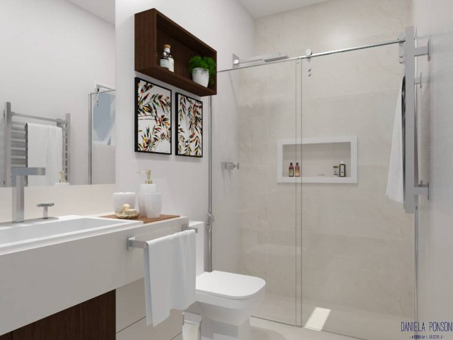 Outro ângulo do banheiro Daniela Ponsoni Arquitetura Banheiros modernos porcelanato,banheiro,nicho,nicho de quartzo
