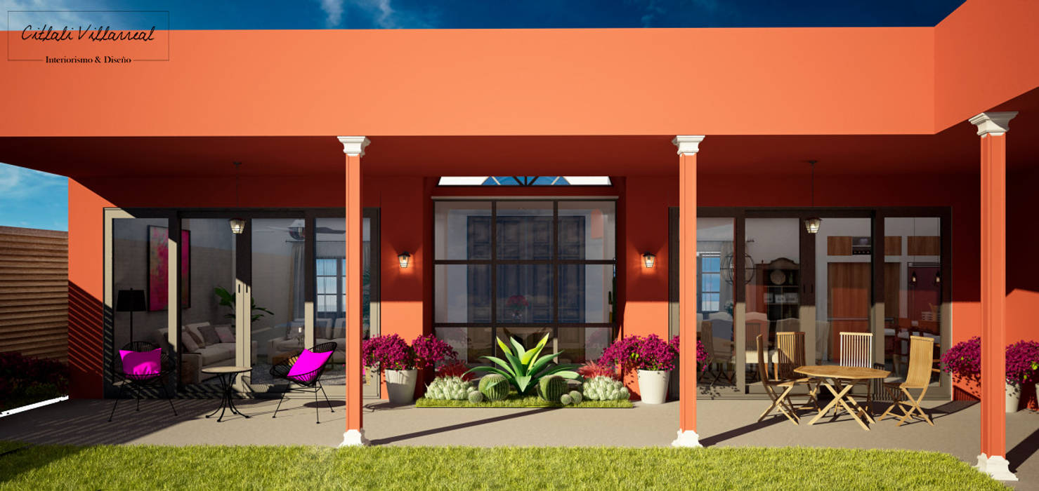 Casa Mexicana Contemporánea en Playa del Carmen, Citlali Villarreal Interiorismo & Diseño Citlali Villarreal Interiorismo & Diseño Hiên, sân thượng phong cách thực dân