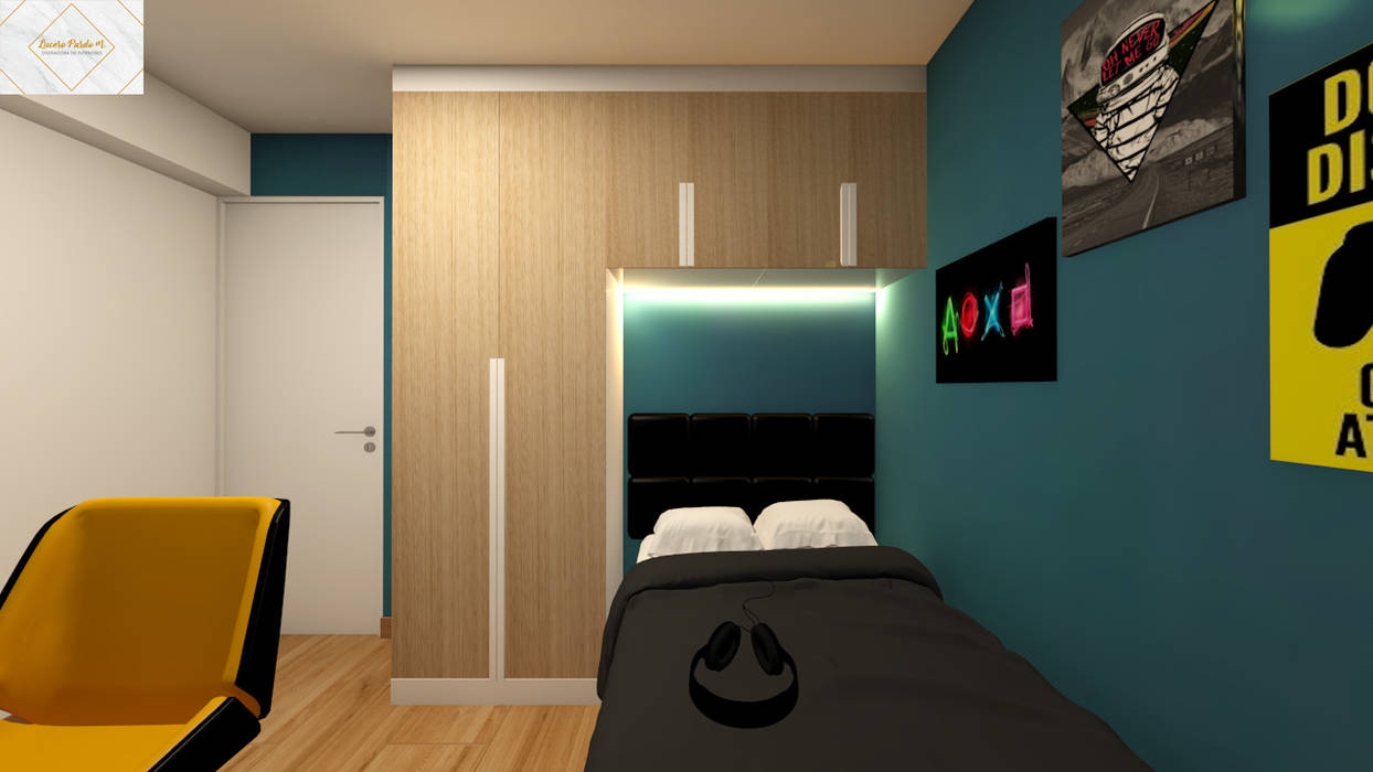 Dormitorio para Renzo: Cuartos pequeños de estilo por Lucero Pardo M. - Diseñadora de Interiores