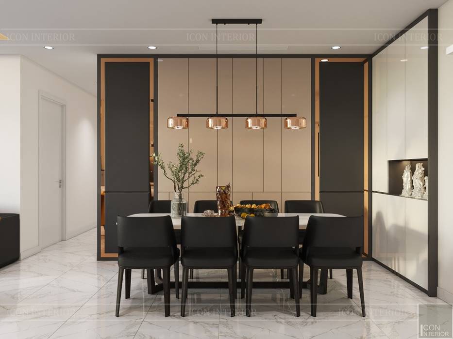 Thiết kế nội thất hiện đại tại căn hộ Landmark 4 - Khu đô thị Vinhomes Central Park, ICON INTERIOR ICON INTERIOR Phòng ăn phong cách hiện đại