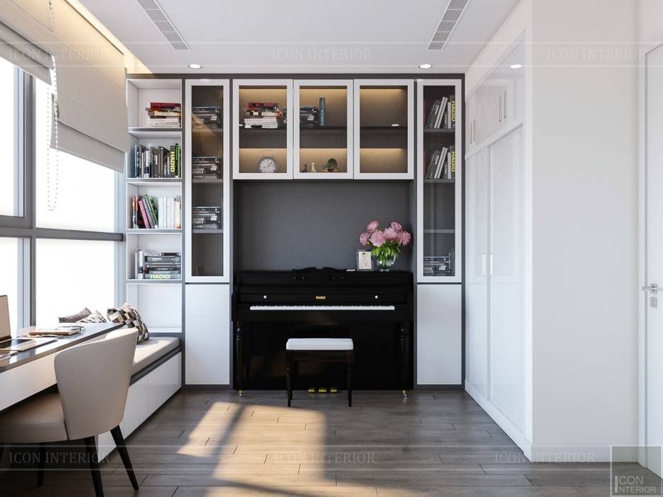 Thiết kế nội thất hiện đại tại căn hộ Landmark 4 - Khu đô thị Vinhomes Central Park, ICON INTERIOR ICON INTERIOR Phòng học/văn phòng phong cách hiện đại