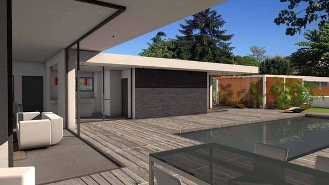 Maison contemporaine en C à parement pierres noires Atelier SCENARIO Maison individuelle