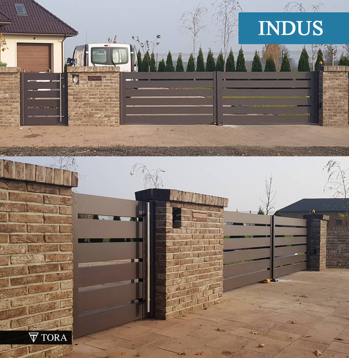 Nowoczesne ogrodzenie (brama + panele) z aluminium - Indus, TORA bramy i ogrodzenia TORA bramy i ogrodzenia