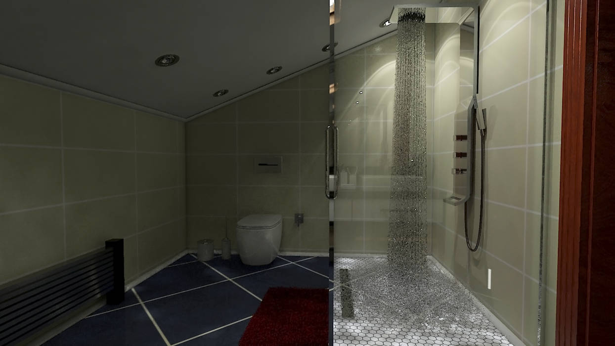 Sarıyer Çatı Katı - Banyo, İndeko İç Mimari ve Tasarım İndeko İç Mimari ve Tasarım Modern style bathrooms Bathtubs & showers