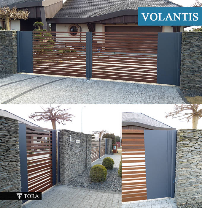 Nowoczesna brama z aluminium - Volantis TORA bramy i ogrodzenia bramy,ogrodzenia,nowoczesne,drzewo,aluminium,tora