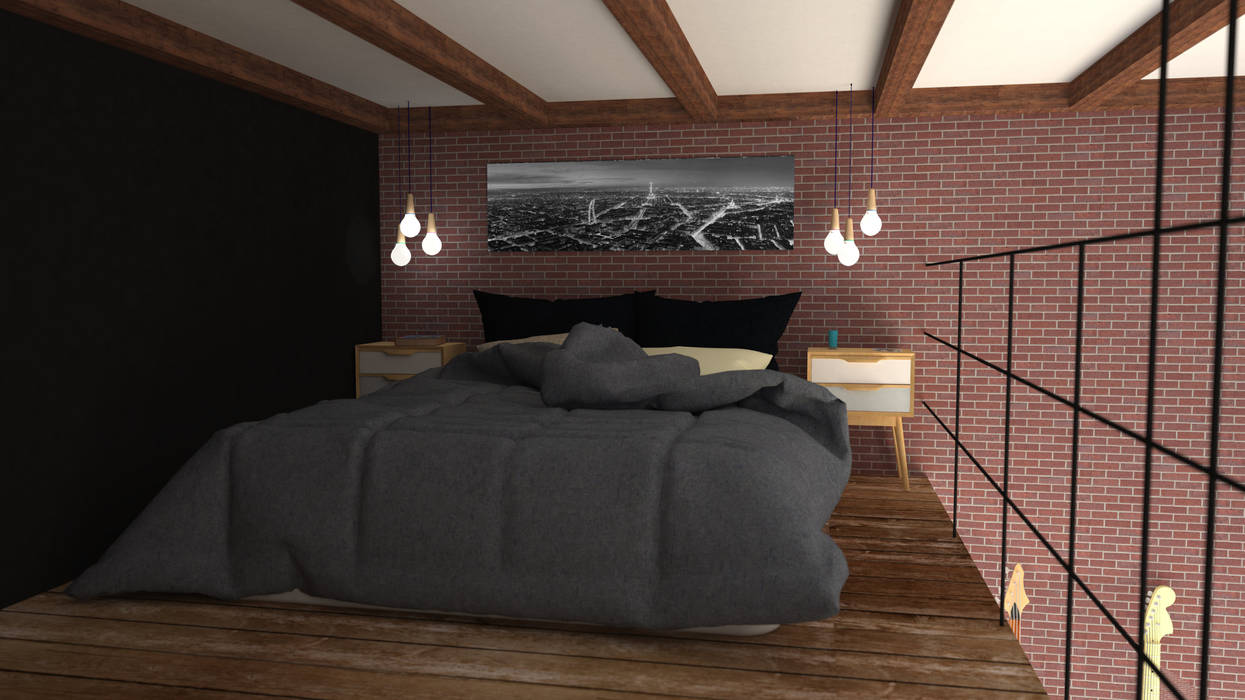 One bedroom flat concept, Hexa Design Milano Hexa Design Milano Kamar tidur kecil Batu Bata
