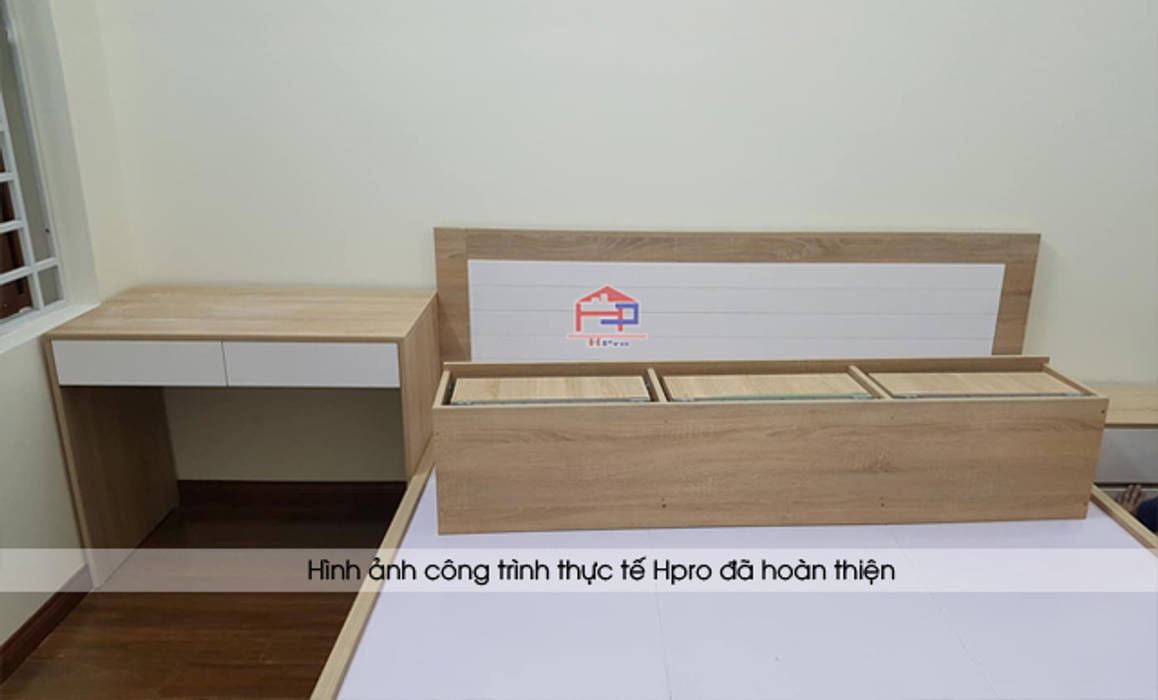 Thi công nội thất phòng ngủ bé gái gỗ laminate nhà chị Hương ở Việt Trì Nội thất Hpro Phòng ngủ phong cách hiện đại bàn học laminate,giường ngủ laminate,nội thất phòng ngủ,nội thất gỗ laminate,