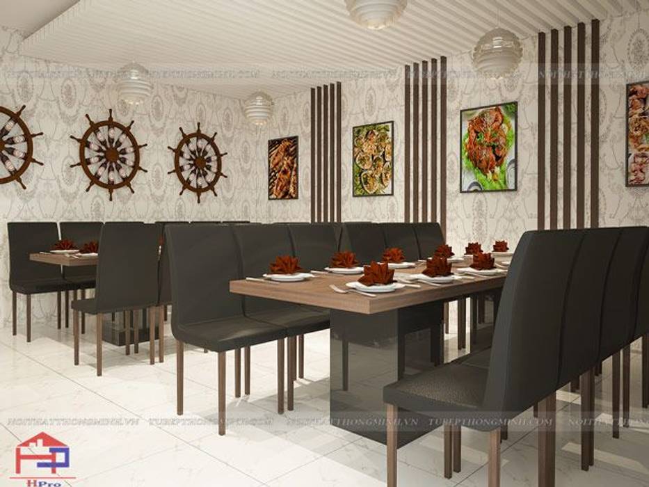Ảnh 3D thiết kế nội thất gỗ laminate nhà hàng Buffet Poseidon- 85 Lê Văn Lương - khu vực dành cho thực khách Nội thất Hpro Commercial spaces nội thất nhà hàng,nội thất gỗ laminate,bàn ăn nhà hàng,bàn ăn laminate,