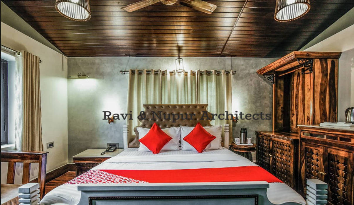 Completed Project-Hotel Agroha ,Mount Abu #a colonial era bungalow tastefully transformed to a boutique hotel with all modern luxuries and amenities #design creation @Ravi & NupurArchitects RAVI - NUPUR ARCHITECTS Commercial spaces Wood Wood effect Hotels