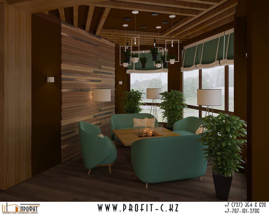 Дизайн-проект помещений ресторана для горного отеля, ТОО "ПРОФИТ" ТОО 'ПРОФИТ' Commercial spaces Wood Wood effect Gastronomy