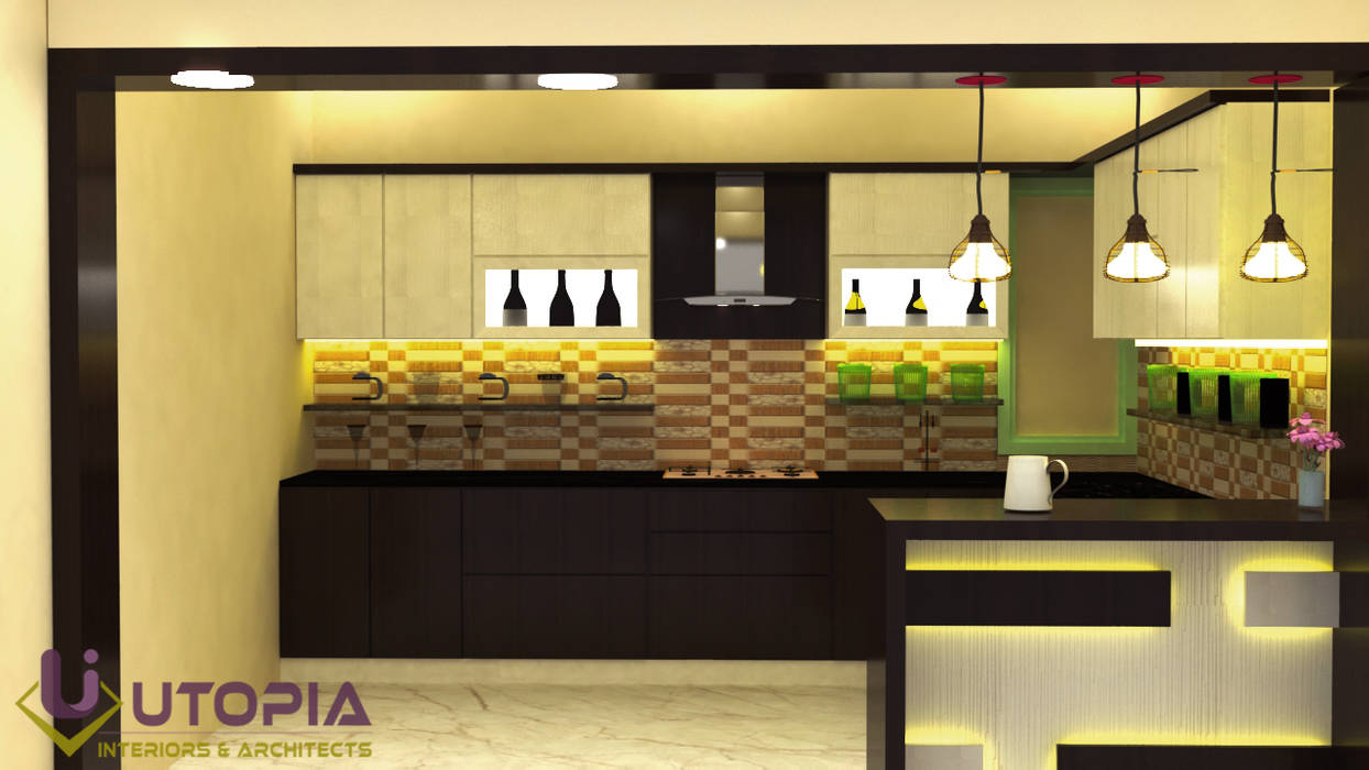 Modular Kitchen With Provision For Selves And Baskets Asian Style