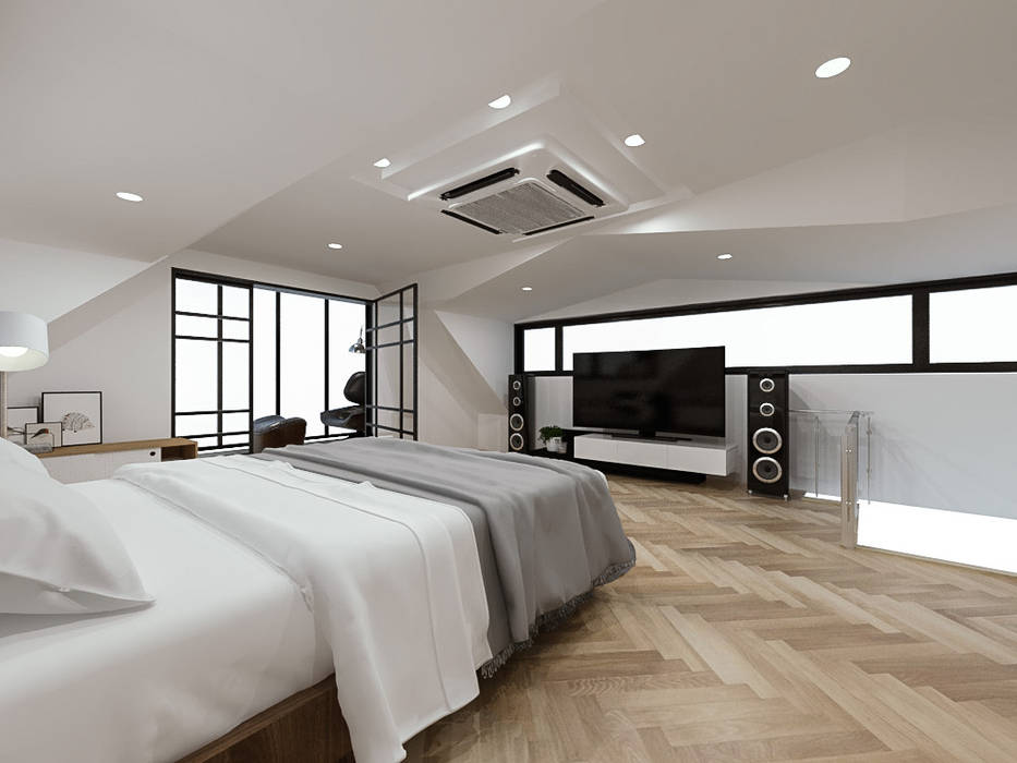 주택 내부 및 복층 침실공간 디자인 이업 작은 침실 솔리드 우드 멀티 컬러