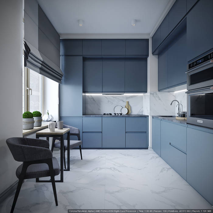 Современный синий в сталинской квартире, дизайн-бюро ARTTUNDRA дизайн-бюро ARTTUNDRA مطبخ