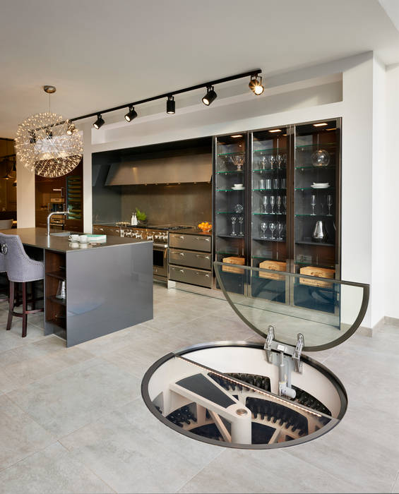 White Spiral Cellar With Hinged Round Glass Door Modern Wine