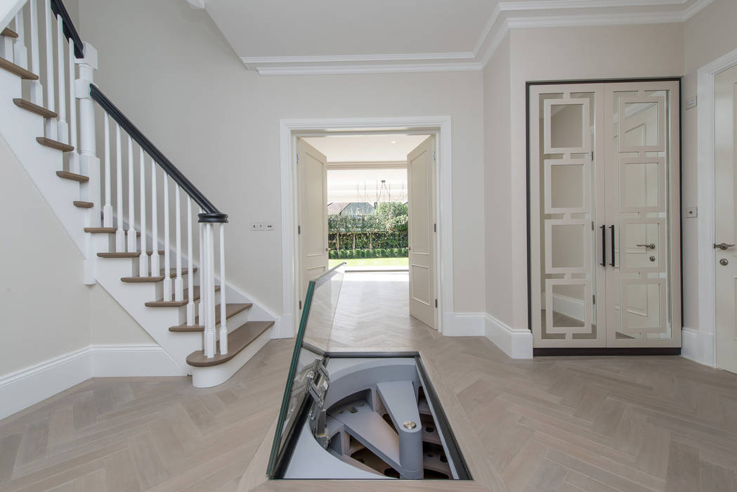 White Spiral Cellar With Rectangular Glass Door Modern Wine Cellar