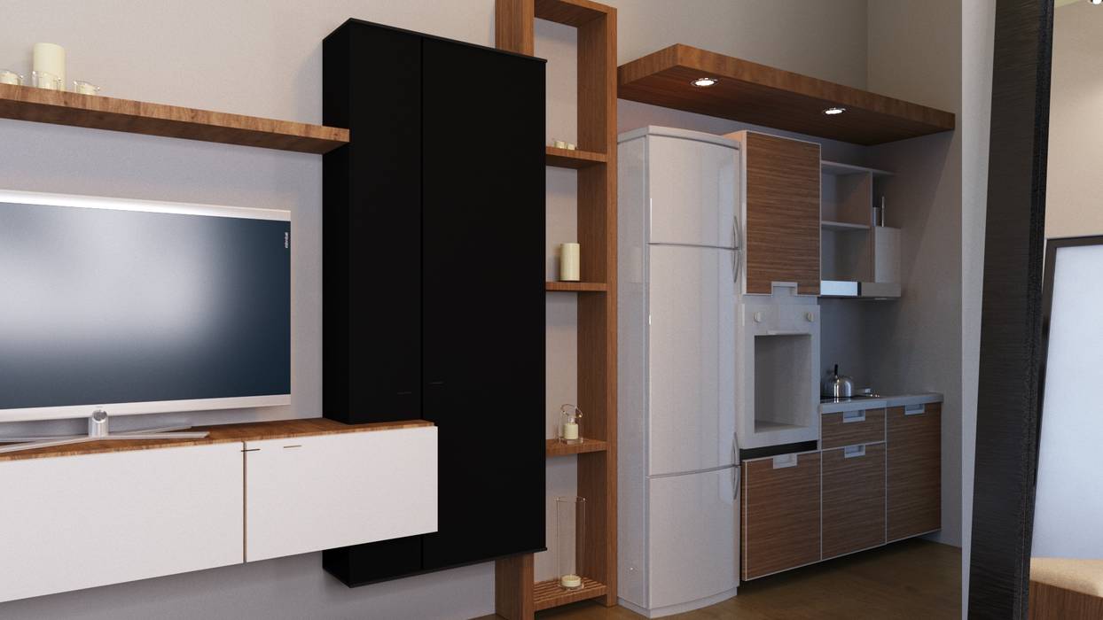 apartemen tipe studio, HH Atelier HH Atelier Small kitchens Wood Wood effect