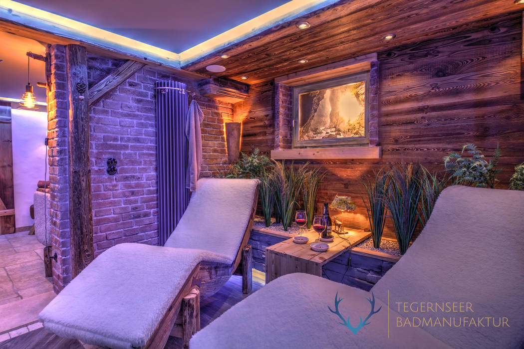 PrivatSpa im AlmStyle, Stefan Necker Tegernseer Badmanufaktur & BadRaumKonzepte Stefan Necker Tegernseer Badmanufaktur & BadRaumKonzepte Spa Gaya Rustic