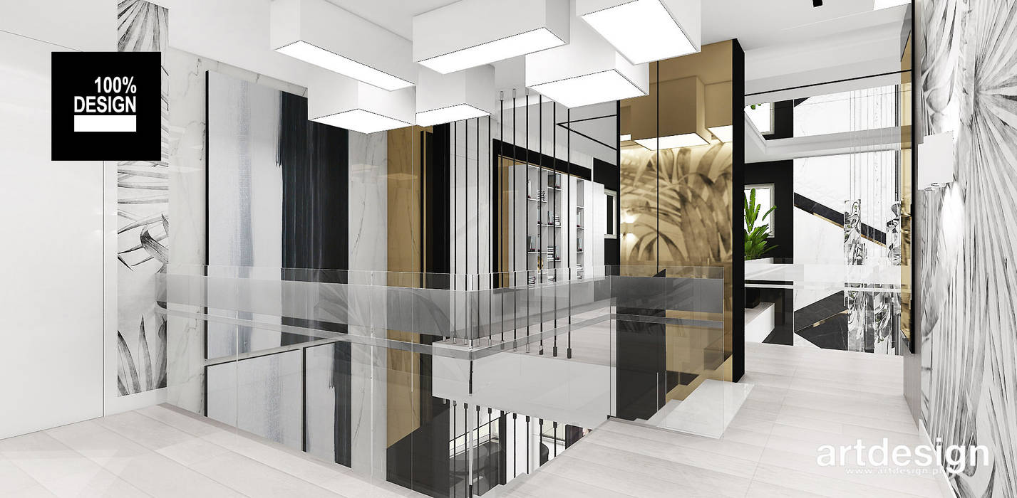 aranżacja wnętrza domu ARTDESIGN architektura wnętrz Nowoczesny korytarz, przedpokój i schody aranżacja,złote detale,złoto,luksusowy design
