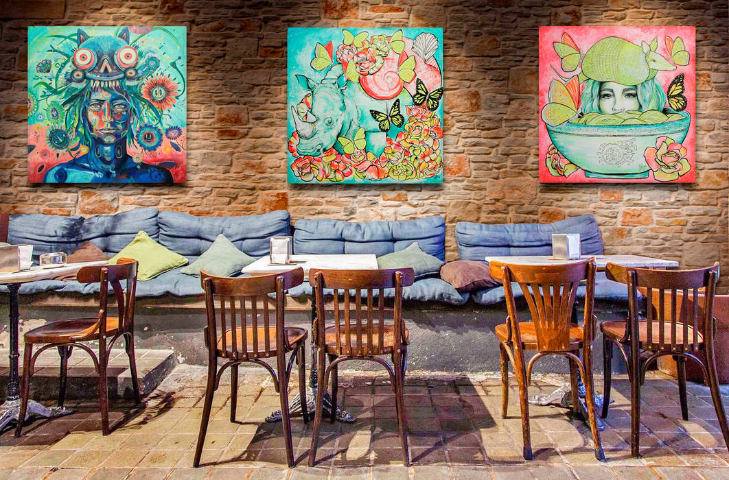 Decoración con arte en restaurante informal Arca México Espacios comerciales arte,venta de arte,arte decorativo,decoracion con arte,Restaurantes