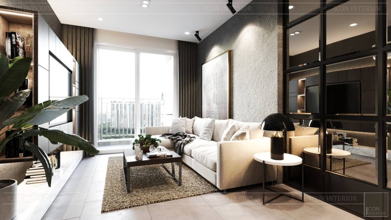 Phong cách Công nghiệp (Industrial style) trong thiết kế nội thất căn hộ Sunrise Cityview, ICON INTERIOR ICON INTERIOR Living room