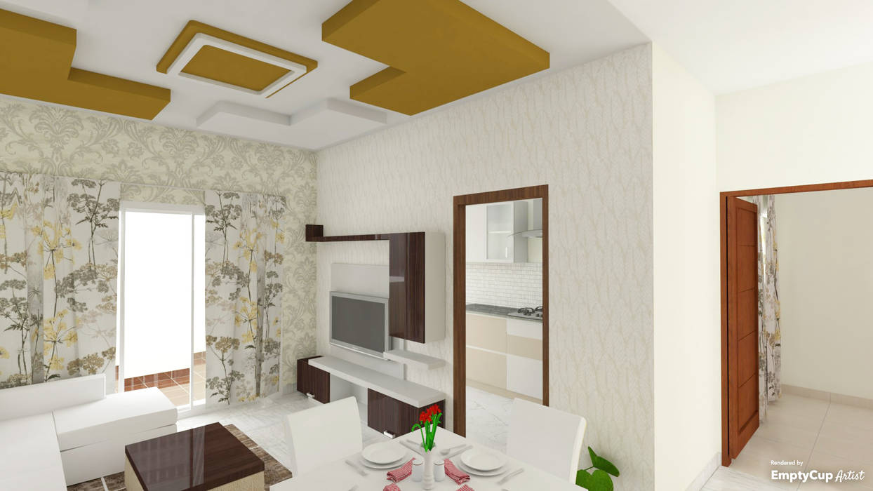 three bhk apartment in bangalore, SSDecor SSDecor Moderne Wohnzimmer Holzwerkstoff Transparent