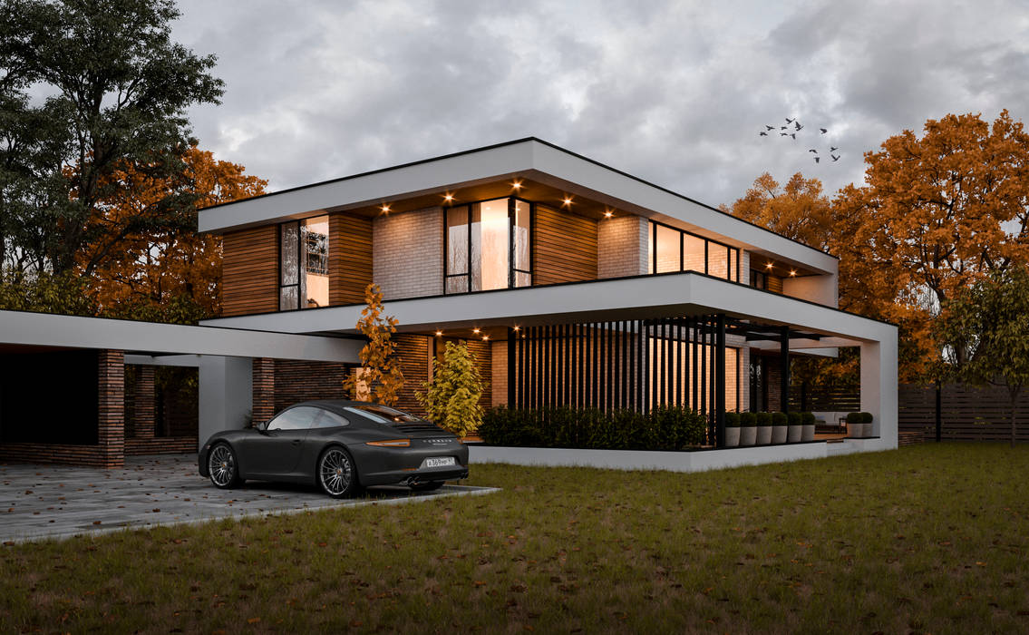 Дом в современном стиле. Vladimir-house 2, Sboev3_Architect Sboev3_Architect บ้านคันทรี่ คอนกรีตเสริมแรง