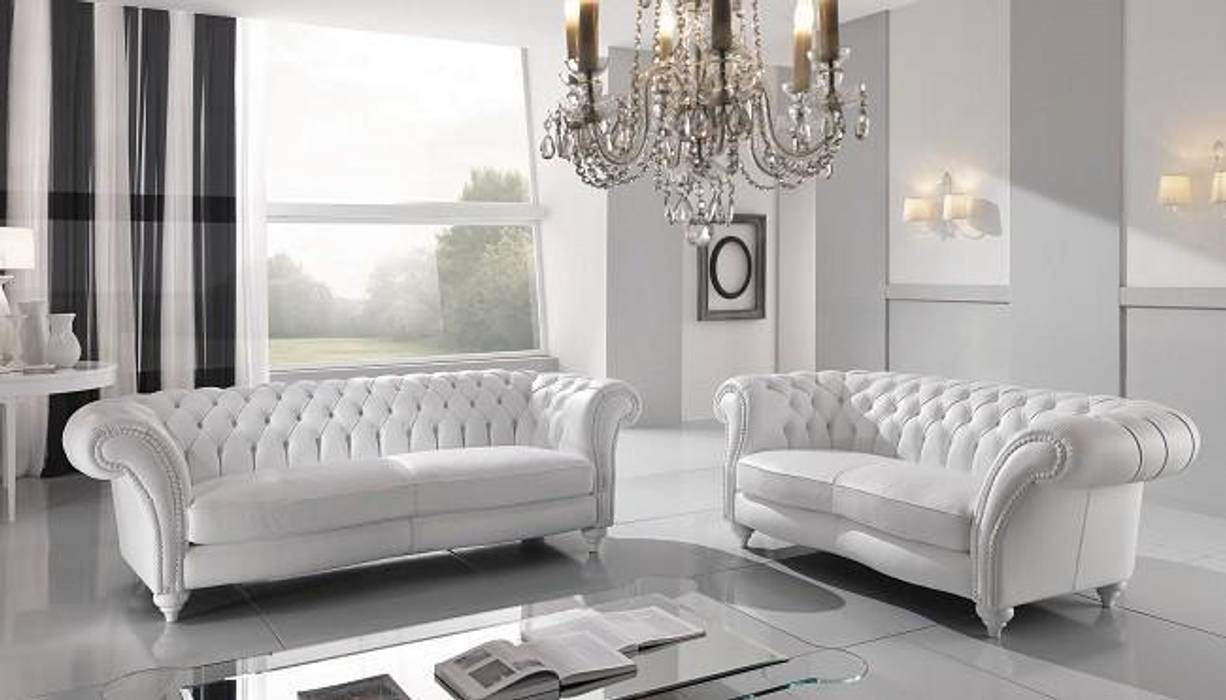 SOFAS CHERTERFIEL BLANCOS.. homify Salas modernas Madera Acabado en madera