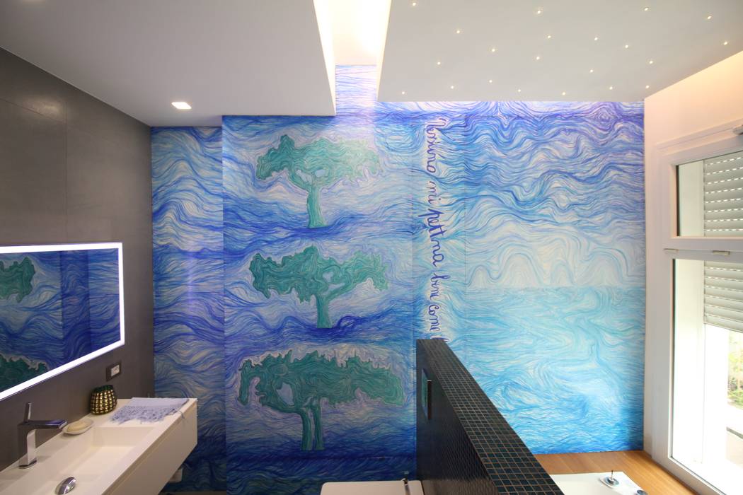 Il bagno relax: la parete quadro Giuseppe Rappa & Angelo M. Castiglione Bagno moderno Legno Effetto legno