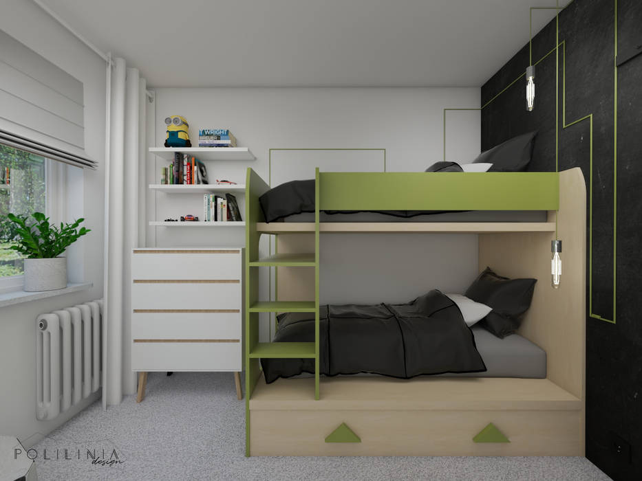 Pokój dwóch chłopców oliwkowy, Polilinia Design Polilinia Design Chambre d'adolescent