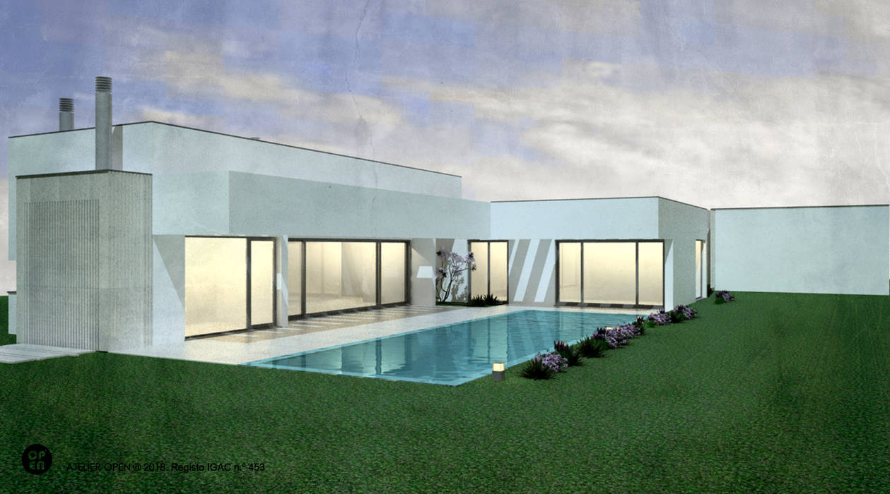 Casa da Piscina | Azeitão, ATELIER OPEN ® - Arquitetura e Engenharia ATELIER OPEN ® - Arquitetura e Engenharia Dom prefabrykowany Deski kompozytowe Przeźroczysty