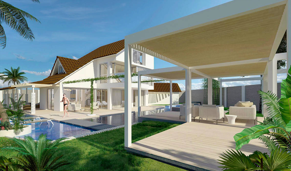 Casa sabanilla , 3DStudio.w 3DStudio.w Piscinas de estilo tropical Madera maciza Multicolor Piscinas