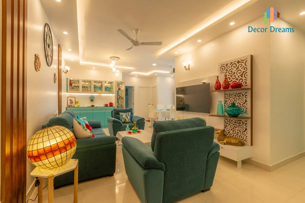 Brigade Meadows, 3 BHK—Dr. Usha & Dr. Mohan, DECOR DREAMS DECOR DREAMS Salones de estilo moderno