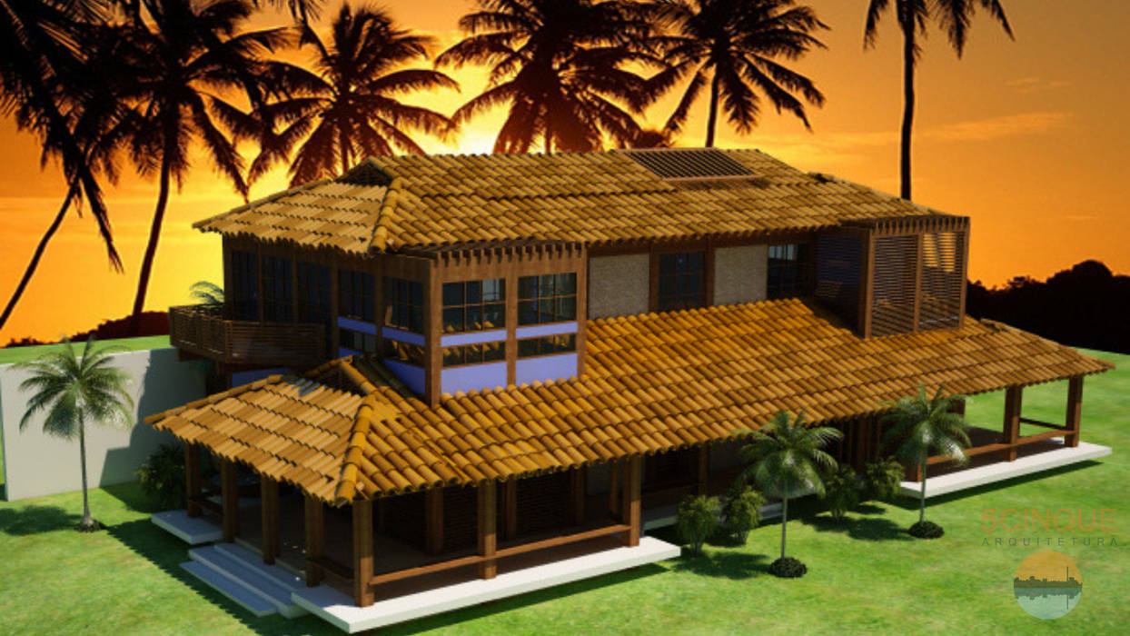 ​Fachada de casa frente ao mar 5CINQUE ARQUITETURA LTDA Casas tropicais