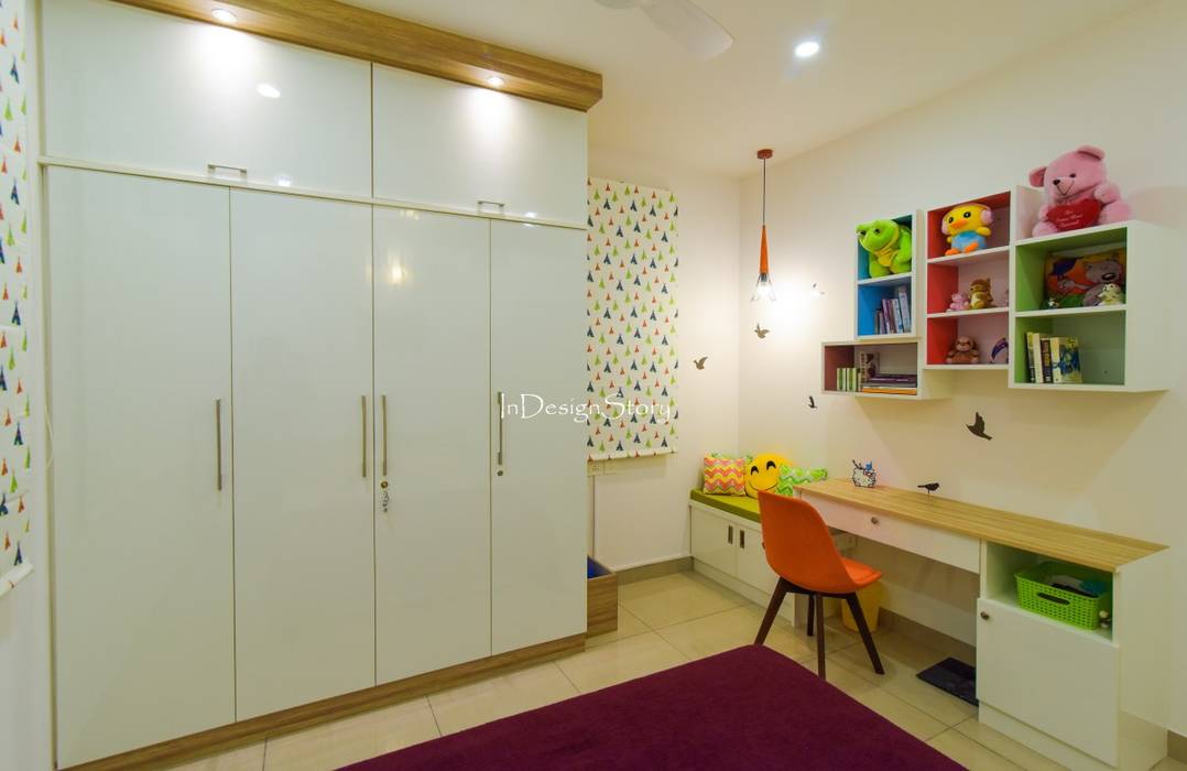 Kids room with Study table InDesign Story Small bedroom Plywood