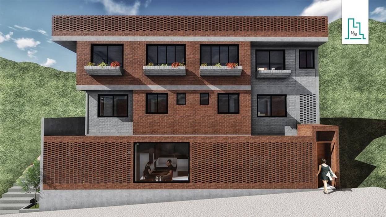 Construcción de una vivienda - Fachada RK | arquitectura, ingeniería, e interiorismo Casas multifamiliares Ladrillos