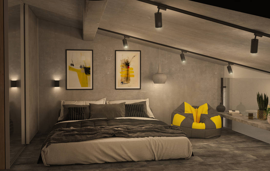 Двухуровневая квартира в стиле Лофт , Новые Традиции Новые Традиции Small bedroom Concrete