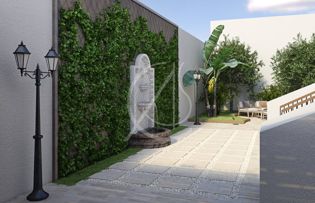 homify Classic style garden classic landscape,landscape design,water fountain,green wall,climbing vines,trellis,garden pathway