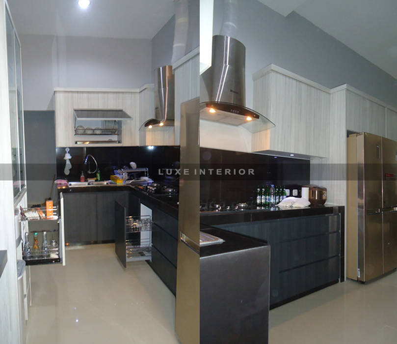 dapur modern, luxe interior luxe interior Modern style kitchen Plywood Cabinets & shelves