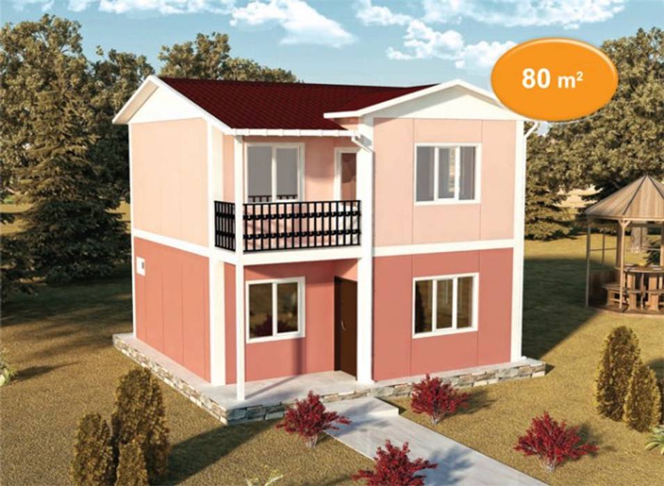 80 m2 Çift Katlı Prefabrik Ev, EMİN PREFABRİK DOĞU EMİN PREFABRİK DOĞU กระท่อมไม้