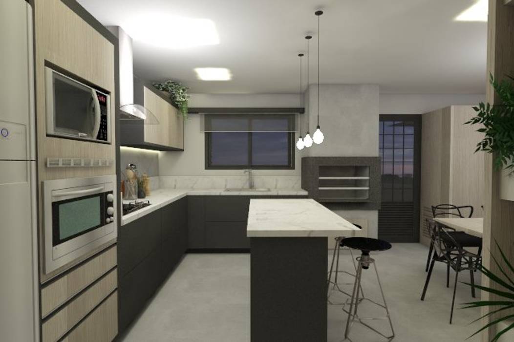 Cozinha rock´'n roll, CG arquitetura e interiores CG arquitetura e interiores مطبخ ذو قطع مدمجة حجر