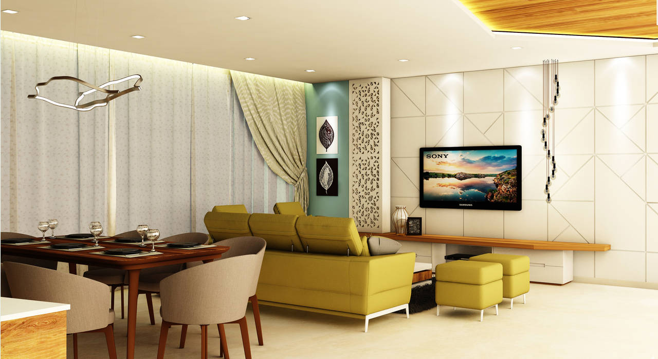 3BHK @ OBEROI ESQUIRE, Midas Dezign Midas Dezign Гостиная в стиле минимализм