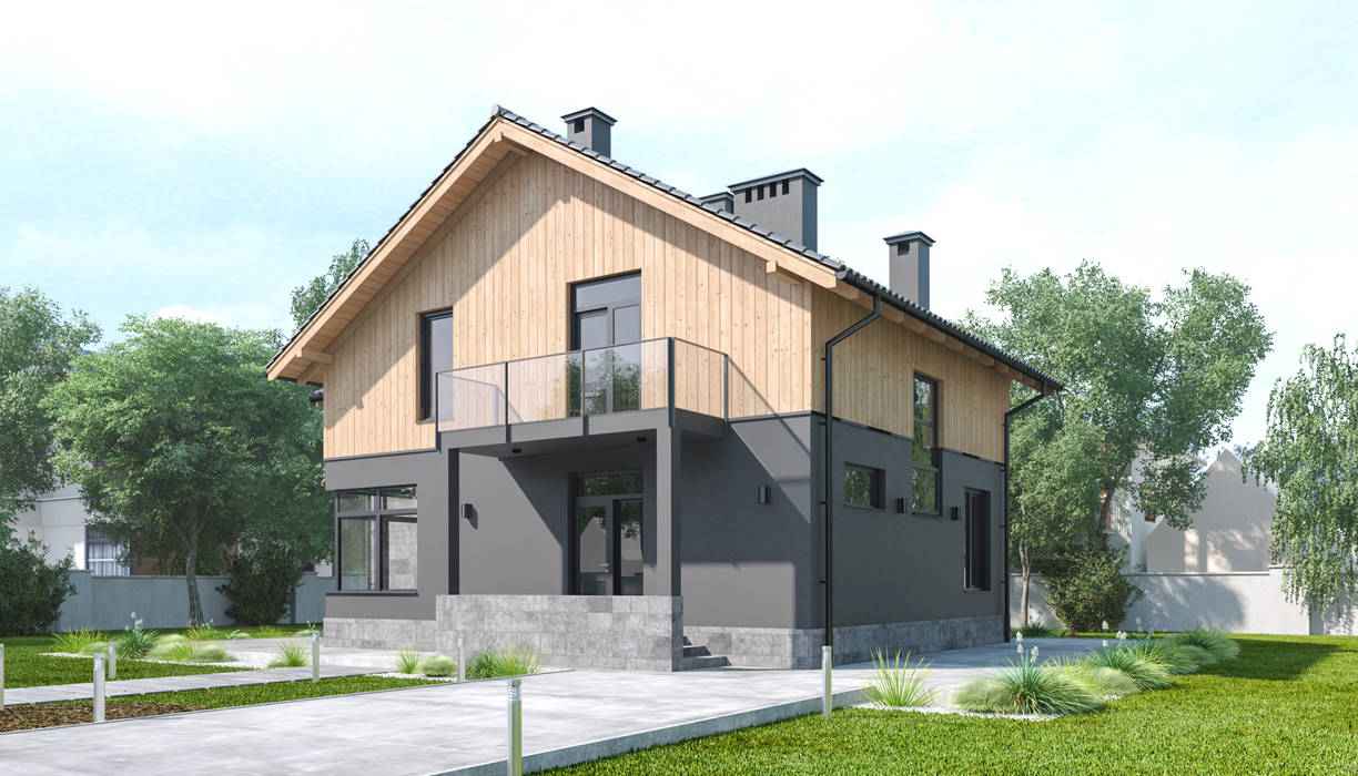 Серый дом с мансардным этажом, Альберт Галимов Альберт Галимов Casas de campo Aluminio/Cinc